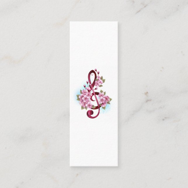 Carte De Visite Mini Notes de clef musicale en treble avec des fleurs S (Devant)