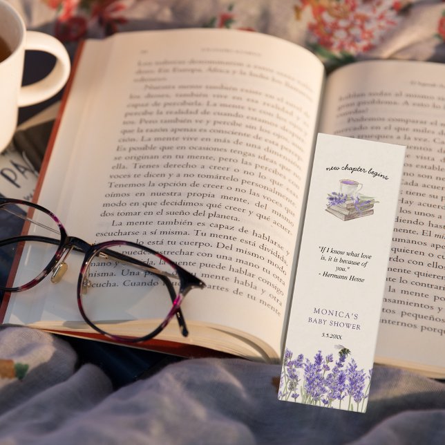 Carte De Visite Mini Nouveau chapitre commence Baby shower Signet Faveu (Baby shower favors, bookmark, new chapter begins, lavender bee wildflower spring summer)