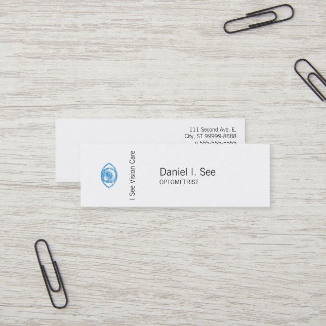 Carte De Visite Mini Oeil-Escroquerie bleue de style d'impression (Devant/Arrière en situation)