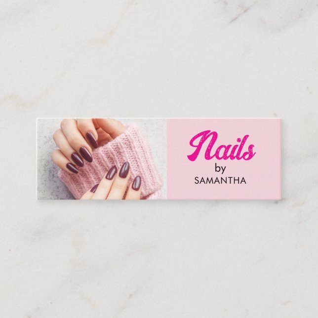 Carte De Visite Mini Ongles de photo de script noir rose Blush Mini  (Devant)