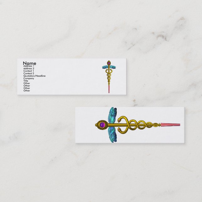 Carte De Visite Mini OR CADUCUS, MÉDECIN, SERVICE MÉDICALE Blanc (Devant / Derrière)