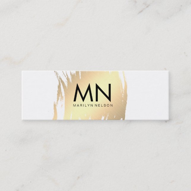 Carte De Visite Mini Or Faux Brossé avec Monogramme Chic (Devant)