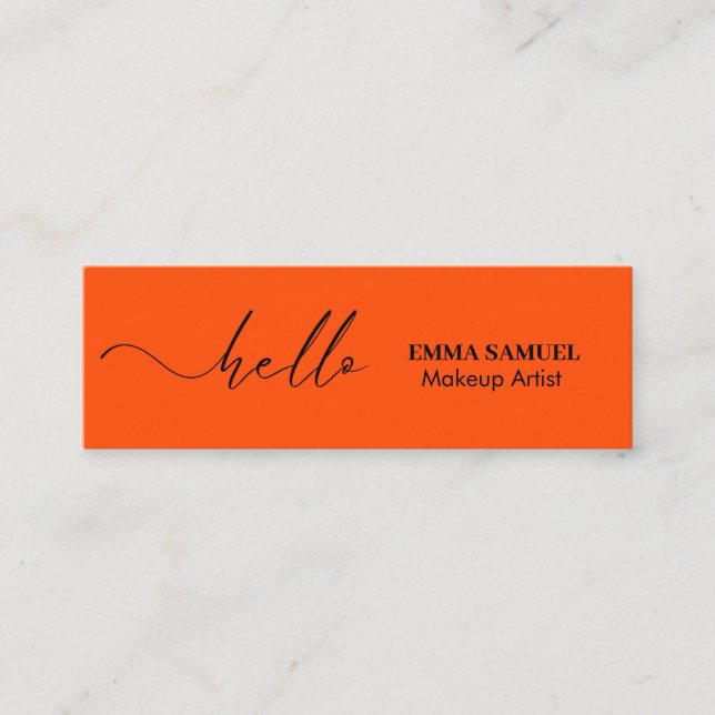 Carte De Visite Mini Orange Black Elegant Hello Minimal Calligraphie (Devant)