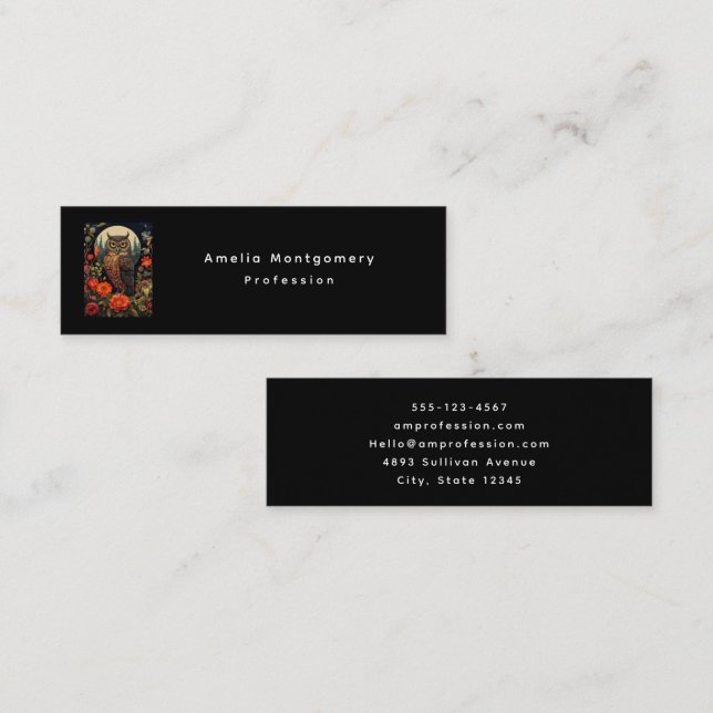 Carte De Visite Mini Owl at Night with a Full Moon (Devant / Derrière)