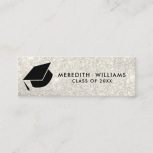 Carte De Visite Mini Parties scintillant blanche Grad Casquette Inscrip