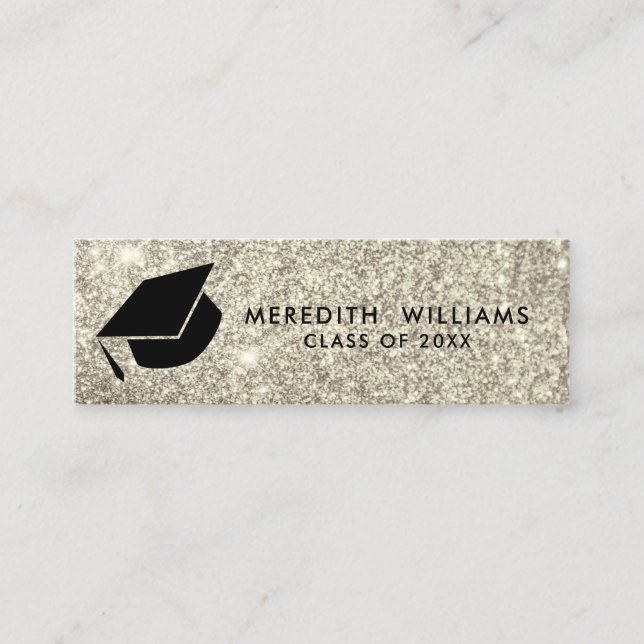 Carte De Visite Mini Parties scintillant d'argent Inscription du diplôm (Devant)