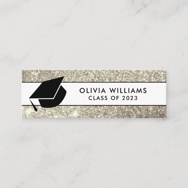 Carte De Visite Mini Parties scintillant d'or blanc Grad Casquette Grad (Devant)