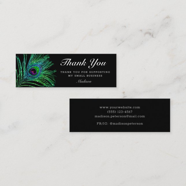 Carte De Visite Mini Parties scintillant moderne Peacock Feather Boho M (Devant / Derrière)