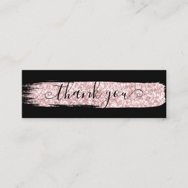 Carte De Visite Mini Parties scintillant Noire Et Rose Chic Brush Merci (Devant)