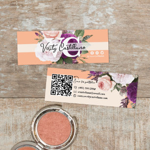 Carte De Visite Mini Pêcher Vintage Rose Floral Moderne QR personnel