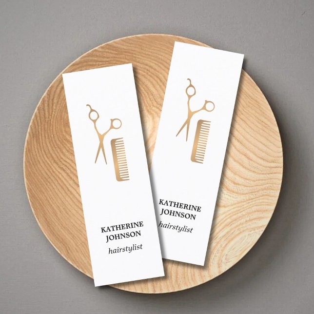 Carte De Visite Mini Peigne Elégant blanc Faux Or Ciseaux (Créateur téléchargé)