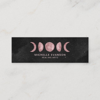 Carte De Visite Mini Phases Lune Aquarelle rose Lunaire
