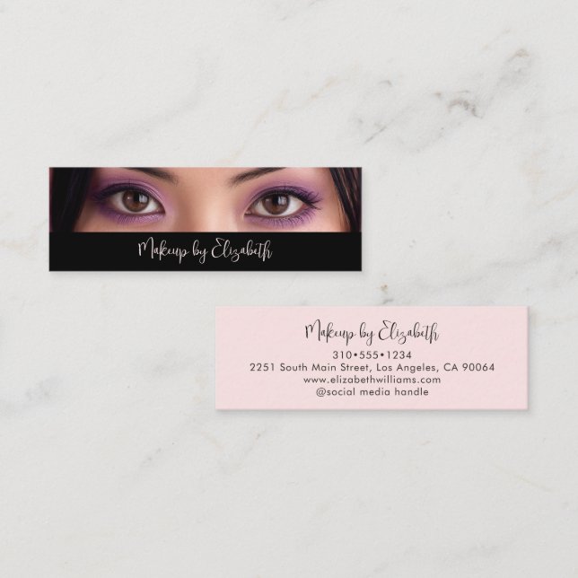 Carte De Visite Mini Photo Black Blush Pink Script Makeup Artist Modern (Devant / Derrière)