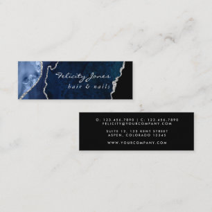 Carte De Visite Mini Pierre précieuse Agate Navy et argent