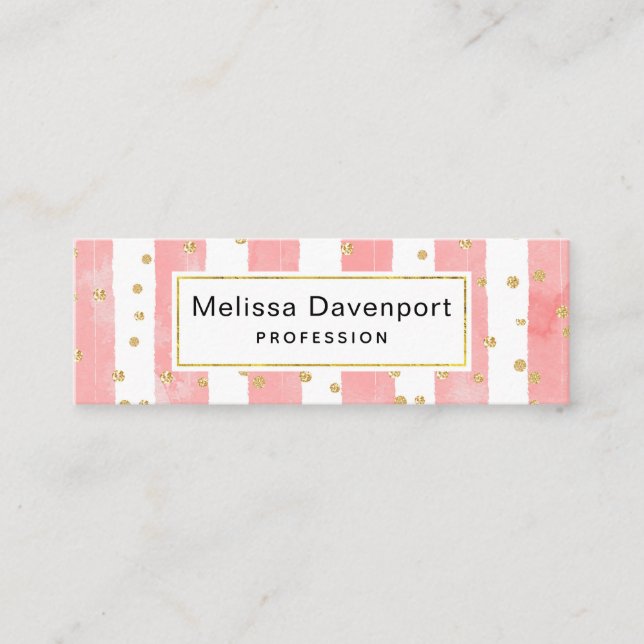 Carte De Visite Mini Pink Blush Stripes with Faux Gold Confeti (Devant)