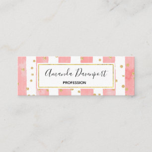 Carte De Visite Mini Pink Blush Stripes with Faux Gold Confeti