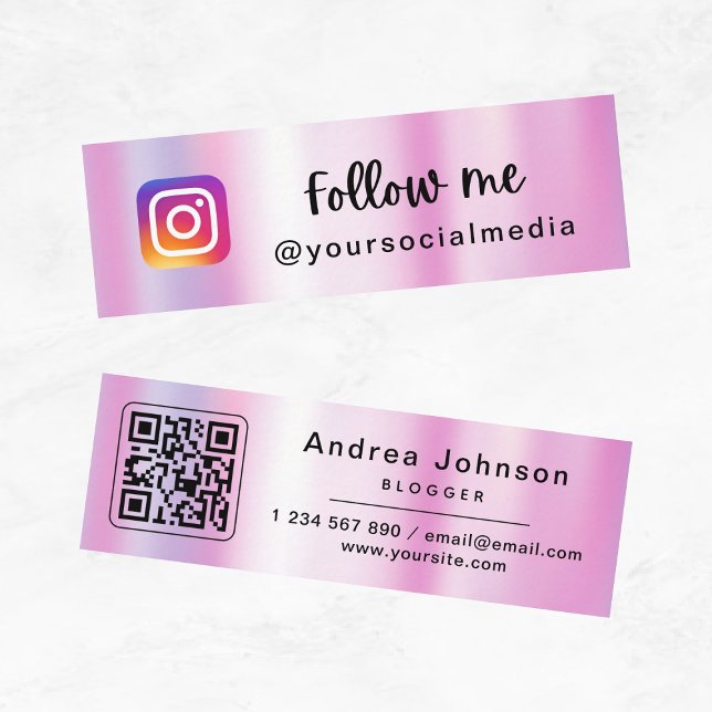 Carte De Visite Mini Pink Holographic Follow Me Mini Card (Créateur téléchargé)