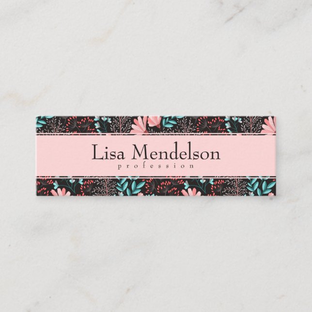 Carte De Visite Mini Pink & Turquoise Dark Floral (Devant)
