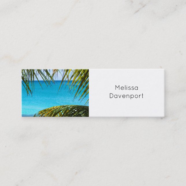 Carte De Visite Mini Plage tropicale encadrée de palmiers (Devant)