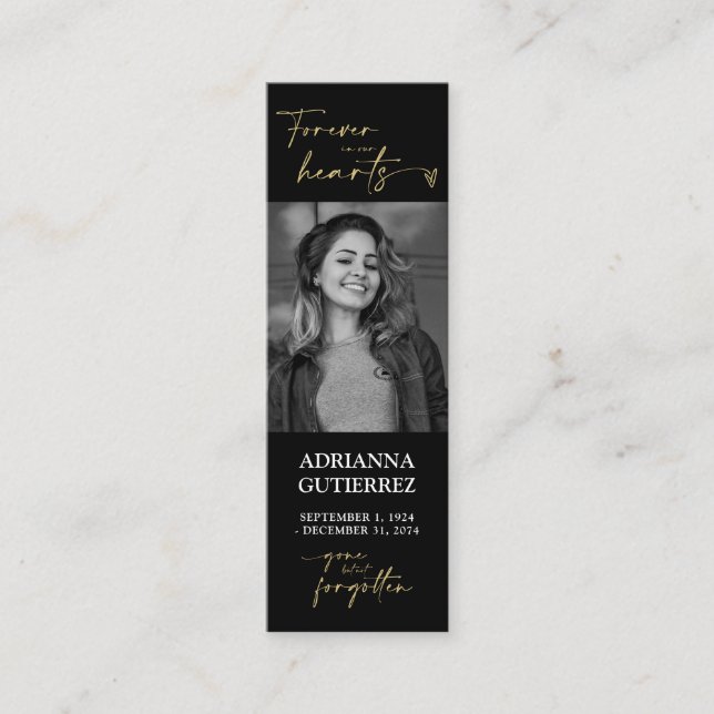 Carte De Visite Mini Poème commémoratif de script minimal noir et or (Devant)