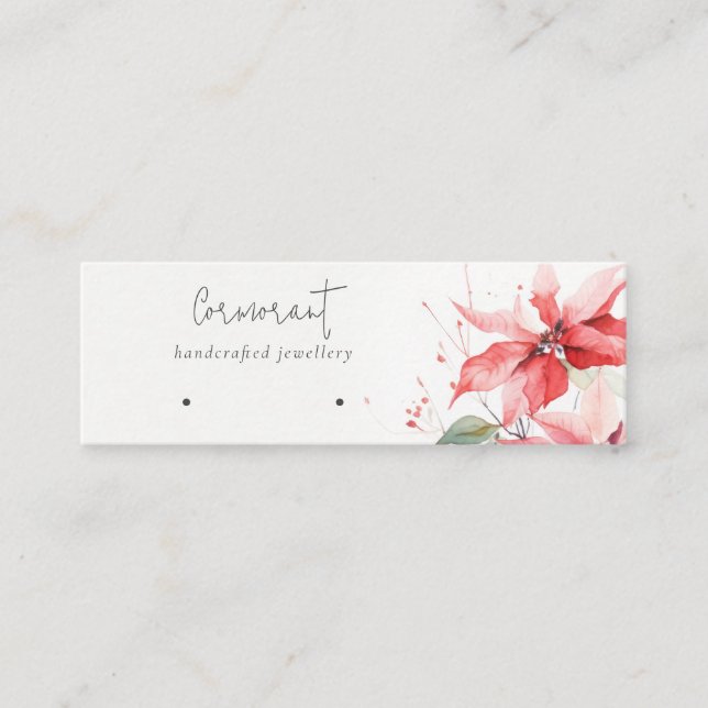 Carte De Visite Mini Poinsettia Florals Boucles de Noël Porte-Stud (Devant)