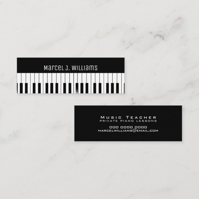 Carte De Visite Mini Private Piano Lessons Music Teacher Black (Devant / Derrière)