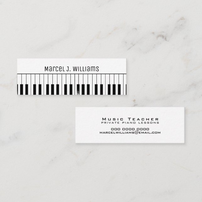 Carte De Visite Mini Private Piano Lessons Music Teacher white (Devant / Derrière)