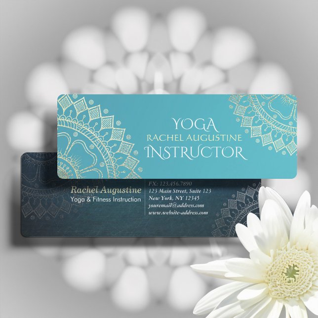 Carte De Visite Mini Professeur de méditation de yoga Mandala vert bleu (Créateur téléchargé)