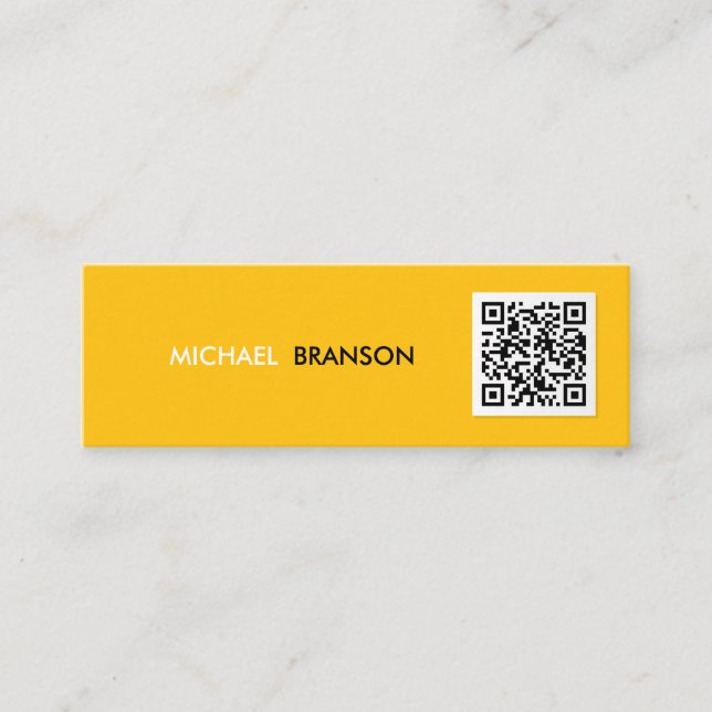 Carte De Visite Mini Professionnel moderne JAUNE Noir Minimal QR CODE (Devant)