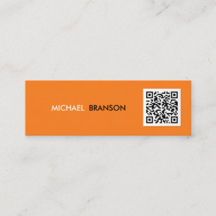 Carte De Visite Mini Professionnel Moderne ORANGE Noir Minimal CODE QR