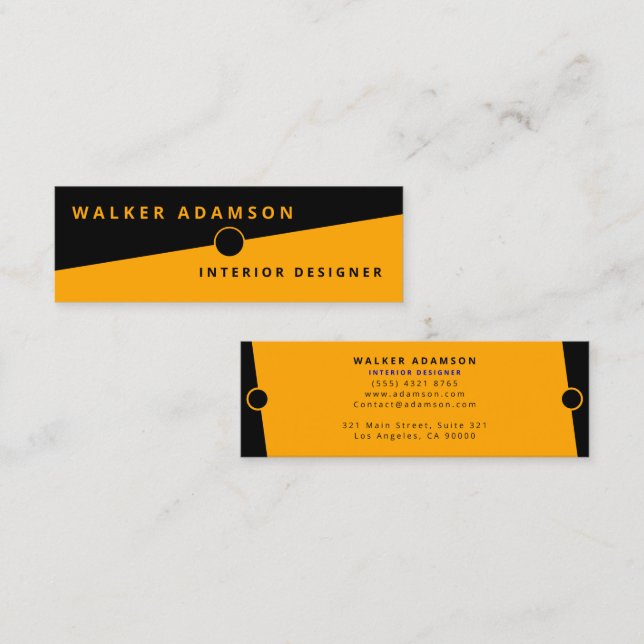 Carte De Visite Mini Professionnel Moderne Simple Orange & Noir (Devant / Derrière)