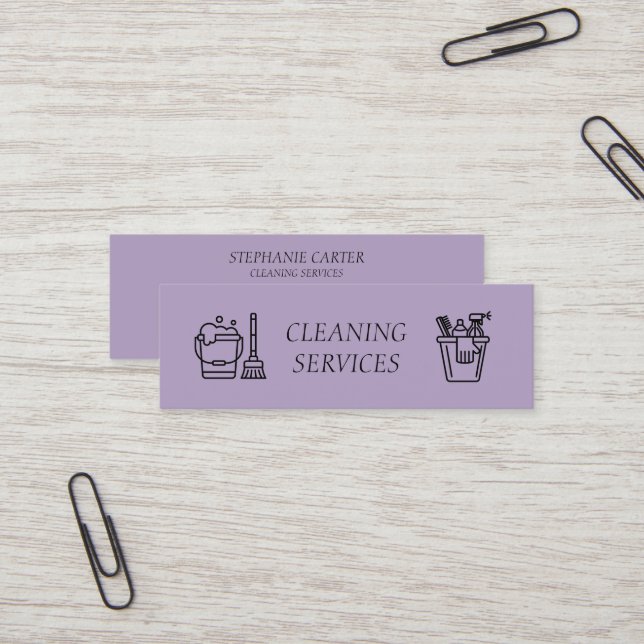 Carte De Visite Mini Purple Lilac Cleaning Services Société (Devant/Arrière en situation)
