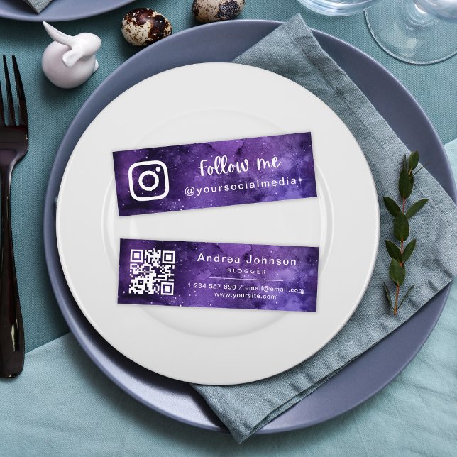 Carte De Visite Mini Purple Universe Galaxy Suivre Social Media QR Code (Créateur téléchargé)