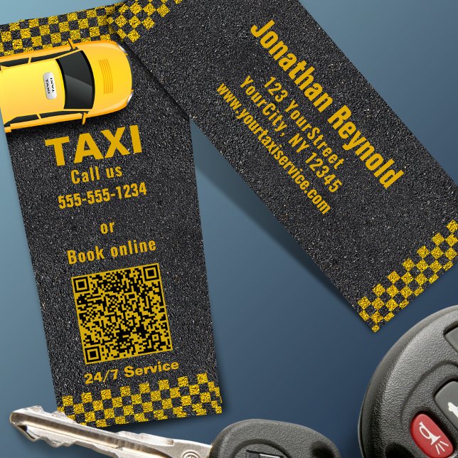 Carte De Visite Mini QR Code Yellow Taxi Company Business Service (Créateur téléchargé)