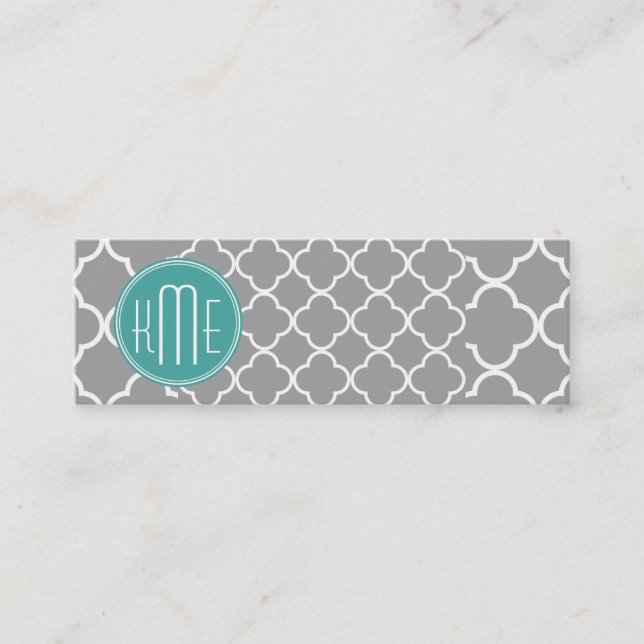 Carte De Visite Mini Quatrefoil gris avec le monogramme de menthe de (Devant)