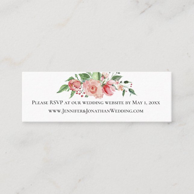 Carte De Visite Mini Rose Mariage d'aquarelle rose simple RSVP (Devant)