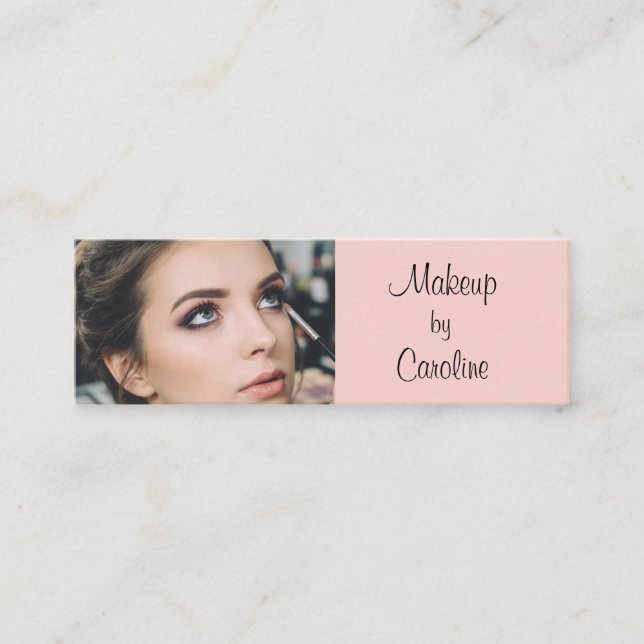 Carte De Visite Mini Rose Pâle Noir Script Photo Maquillage Mini Entrep (Devant)