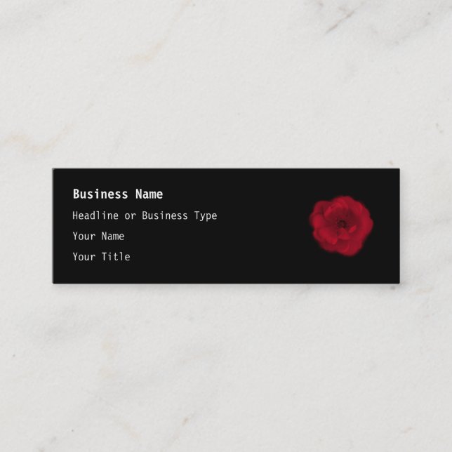 Carte De Visite Mini Rose rouge. Arrière - plan noir. (Devant)