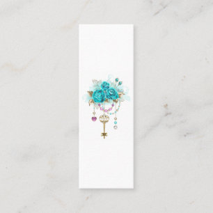 Carte De Visite Mini Roses Turquoise avec Clés