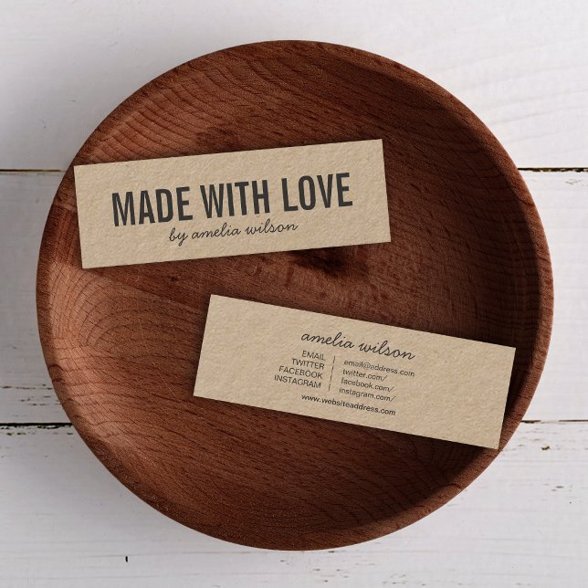 Carte De Visite Mini Rustique Fabriqué avec Amour Kraft Médias Sociaux (Créateur téléchargé)