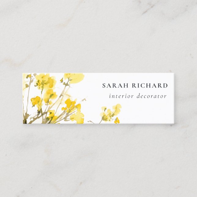 Carte De Visite Mini Rustique Jaune Aquarelle Fleur sauvage Boho Floral (Devant)