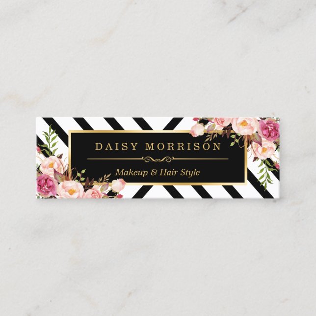 Carte De Visite Mini Salon de beauté Floral Gold Abstrait Line Motif (Devant)