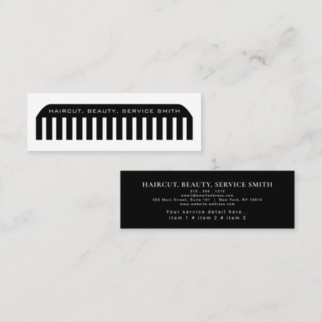 Carte De Visite Mini Salon de coiffure Coiffeur professionnel peigne mo (Devant / Derrière)