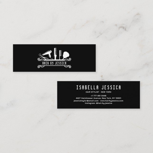 Carte De Visite Mini Salon de coiffure professionnel | Salon élégant (Devant / Derrière)