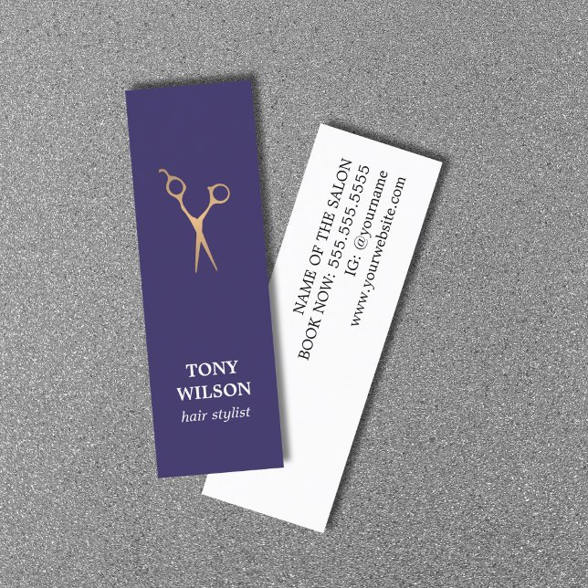 Carte De Visite Mini Salon des ciseaux d'or Faux Bleu Moderne (Créateur téléchargé)