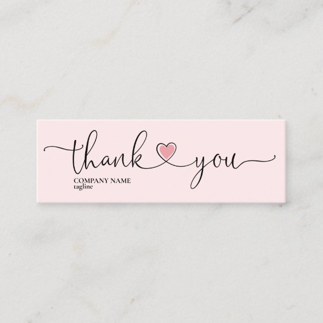 Carte De Visite Mini script moderne blush rose coeur merci pour l'ordre (Devant)