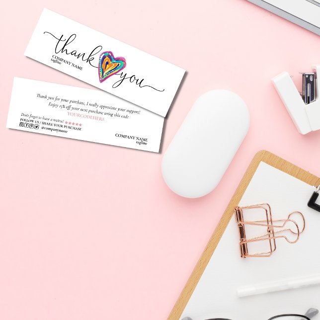 Carte De Visite Mini script moderne coeur unique merci pour l'ordre (Créateur téléchargé)