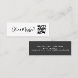 Carte De Visite Mini Script moderne noir minimaliste QR CODE