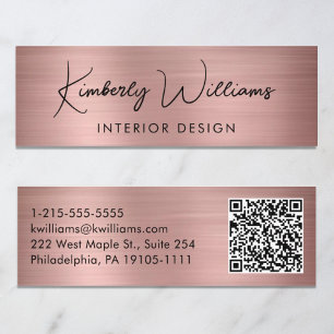 Carte De Visite Mini Script moderne professionnel QR Code Rose Or