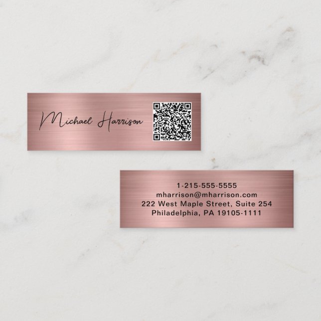 Carte De Visite Mini Script moderne QR Code Professional Rose Gold (Devant / Derrière)